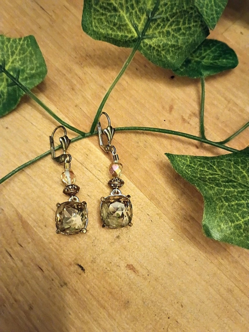 Vintage Gold-Tone Crystal Drop Earrings